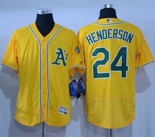 Athletics #24 Rickey Henderson Gold Flexbase Authentic Collection Stitched MLB Jersey